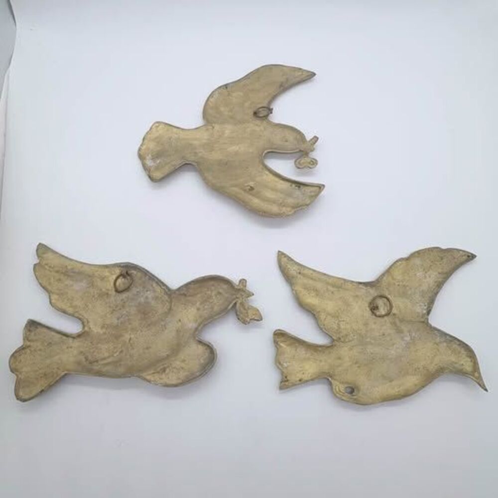 Vintage Brass Flying Birds Wall Decor Set of 3 Mid Century Peace Dove - Picture 6 of 7